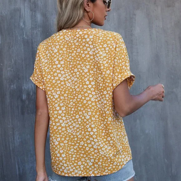 New Floral Print Batwing Sleeve Blouse Yellow - Picture 3 of 7